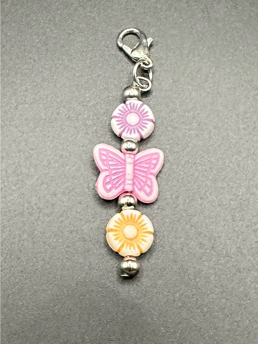 Zipper Pull Pink Butterfly & Flower Charm Clip-On Accessory